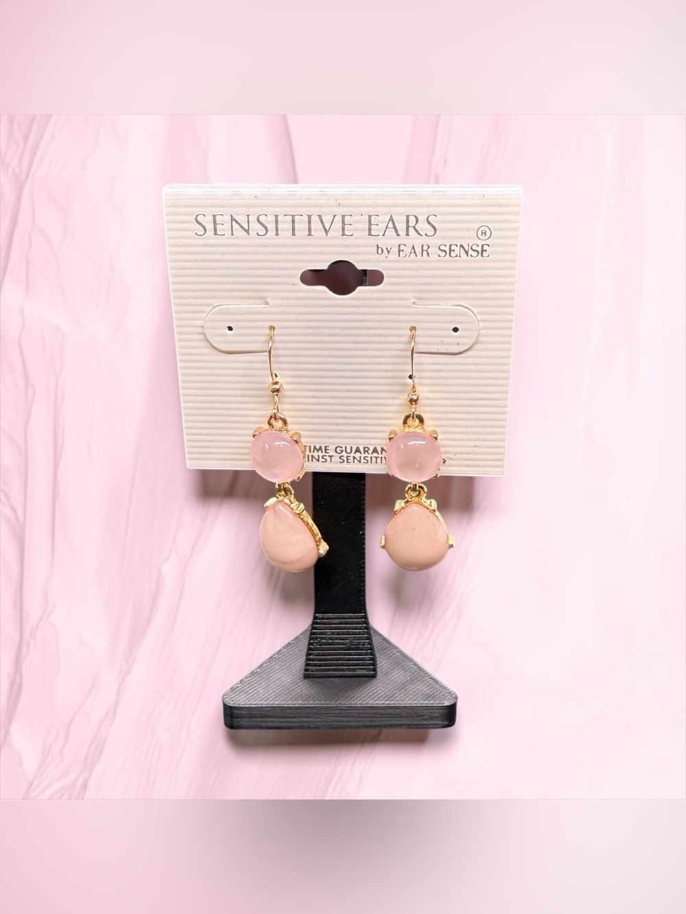 🩷Sensitive Ears by Ear Sense🩷Gold-Tone Blush Pink Stone Drop Earrings/NIP